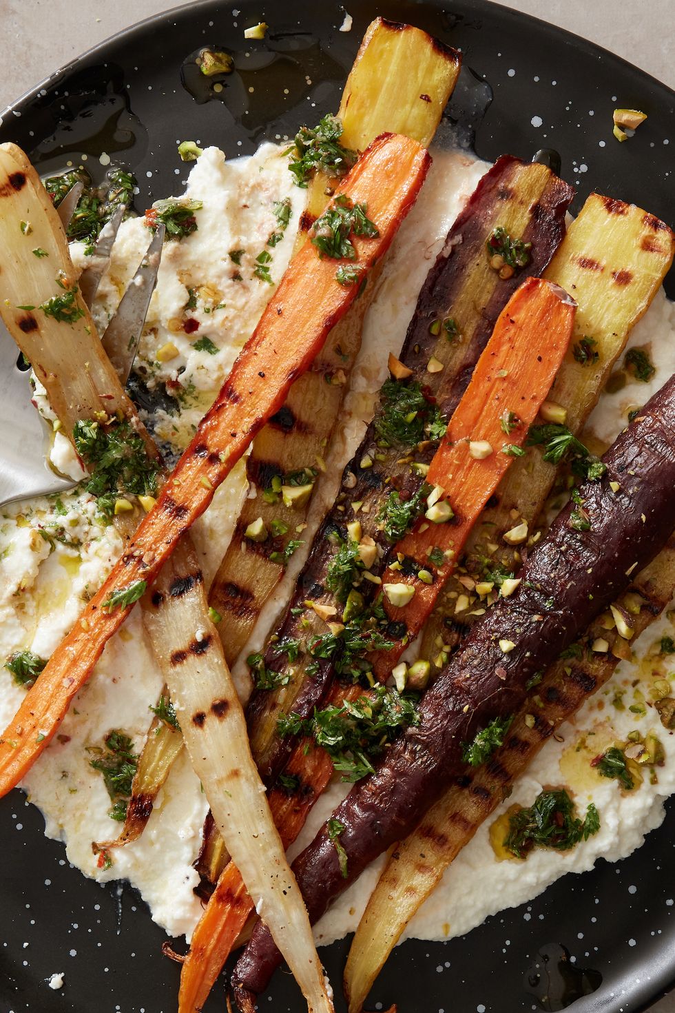 grilled carrots with chimichurri and ricotta