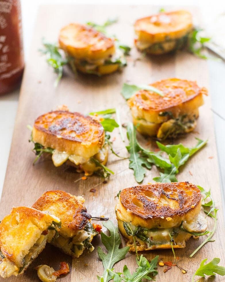 mini grilled cheese sandwiches with arugula