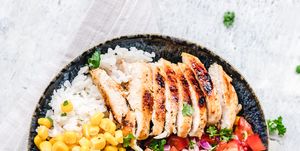 Grilled chicken and rice salad bowl