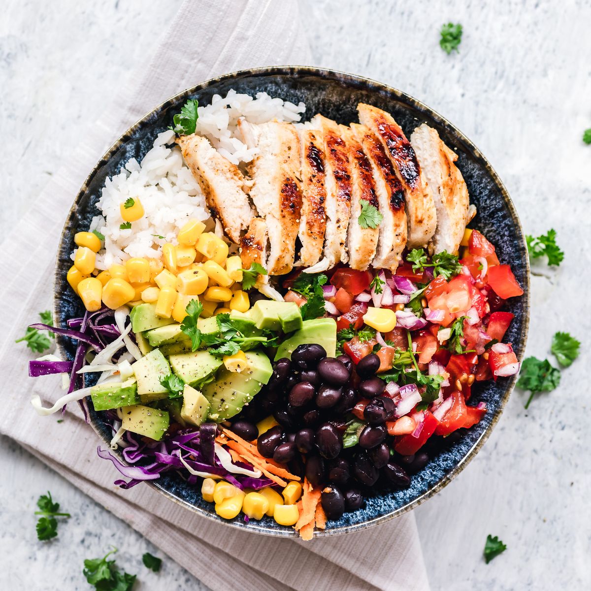 Grilled chicken and rice salad bowl