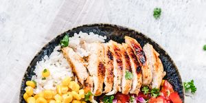 grilled chicken and rice salad bowl
