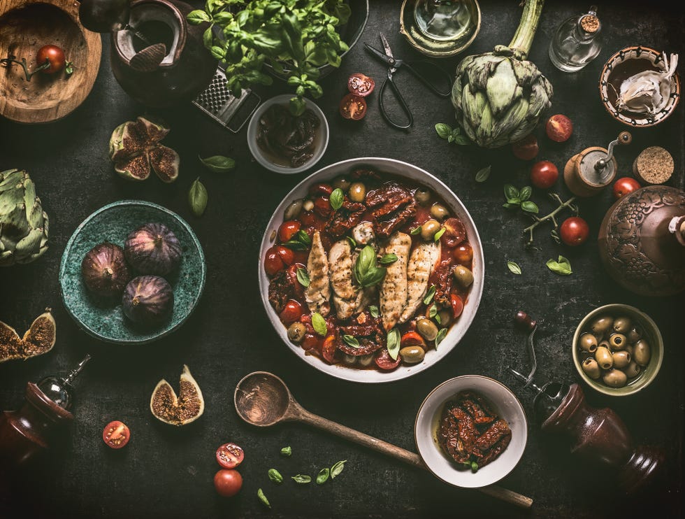 grilled chicken breast with mediterranean ingredients sauce