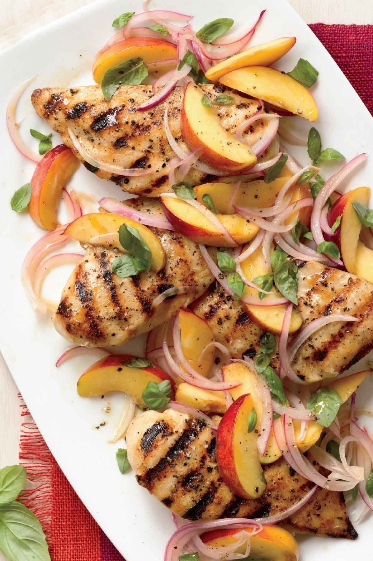 grilled chicken with nectarine red onion and basil relish