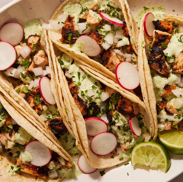 grilled chicken street tacos with cilantro lime crema