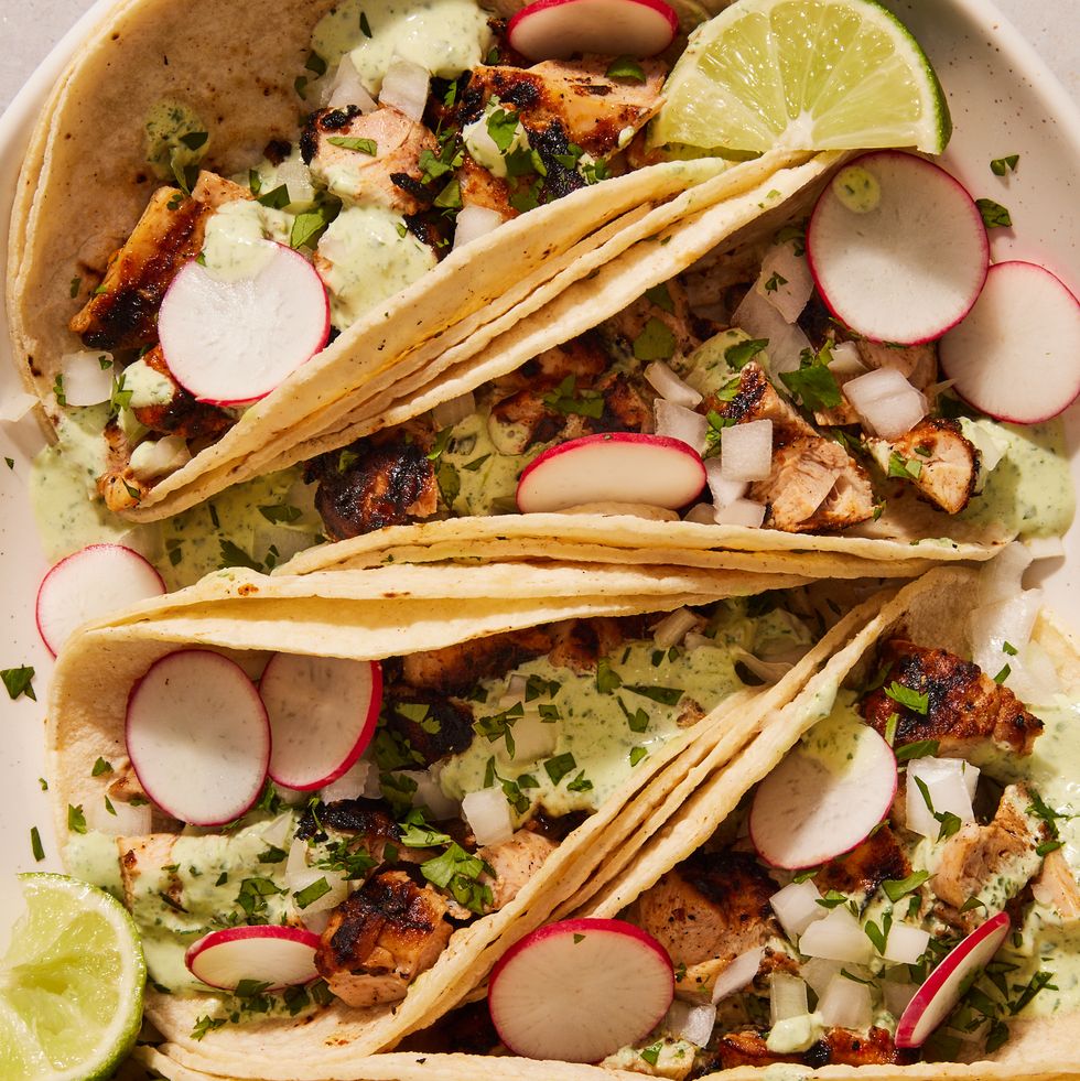 grilled chicken street tacos with cilantro lime crema