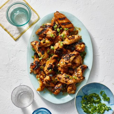 grilled chicken wings with sliced scallions on top