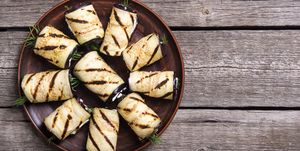 Grilled eggplant (aubergine) rolls with cream cheese