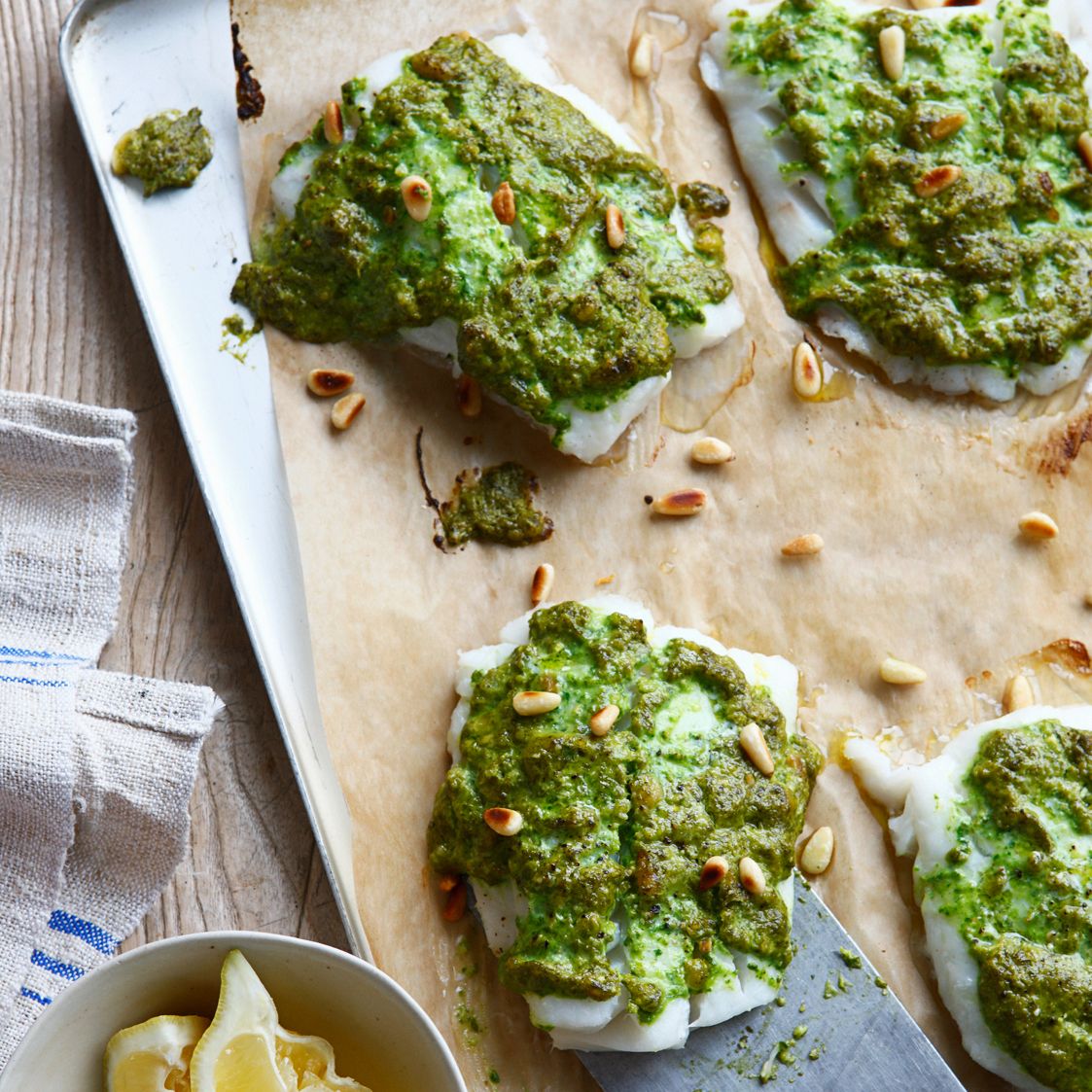 grilled fish with rocket pesto