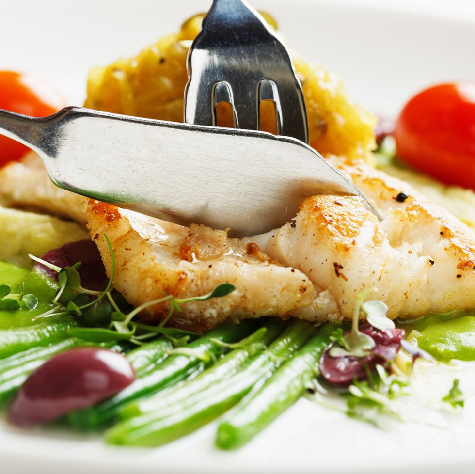 mediterranean diet  grilled fish with vegetables healthy and delicious