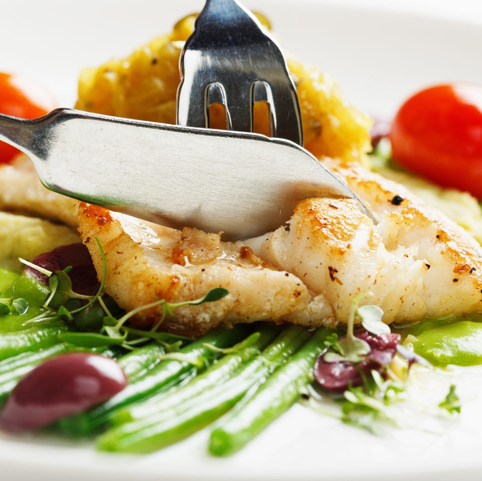 mediterranean diet  grilled fish with vegetables healthy and delicious