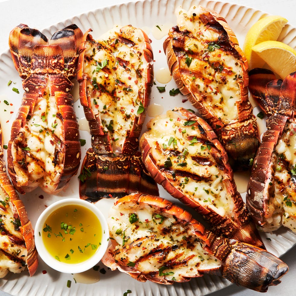 lobster tails grilled and brushed with herb butter