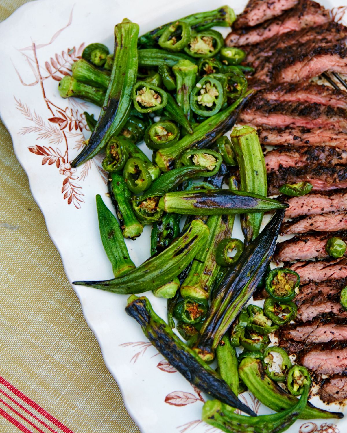 skirt steak and grilled okra