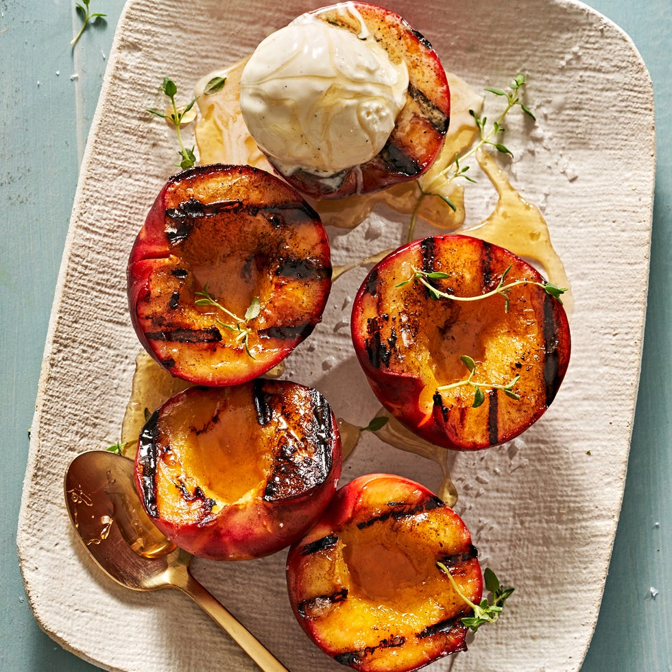grilled peaches with honey and herbs