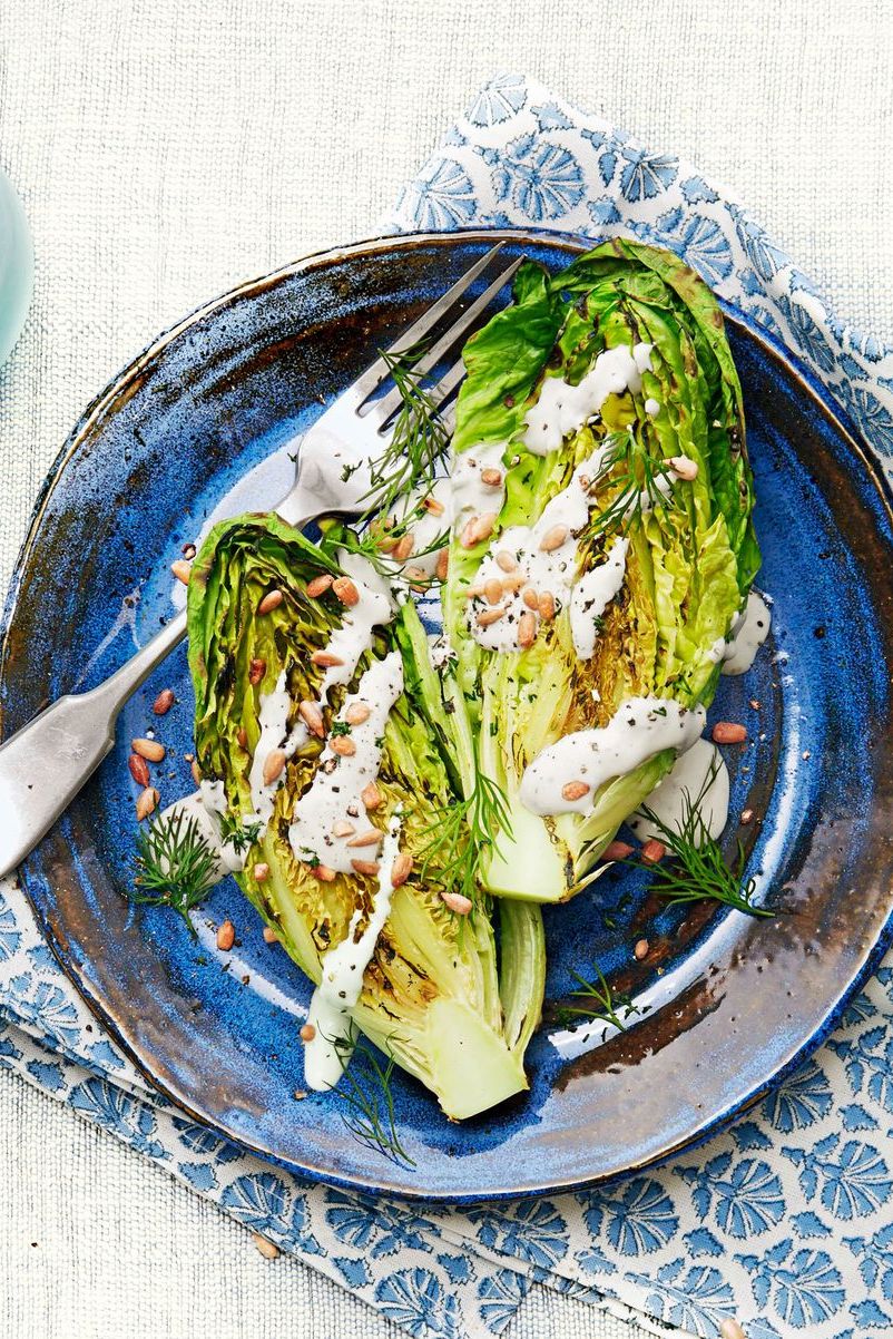 grilled romaine lettuce with creamy feta dressing