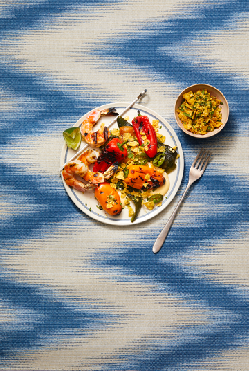 grilled shrimp with charred peppers with queso blanco