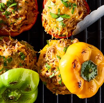 grilled bell peppers stuffed with meat and cheese