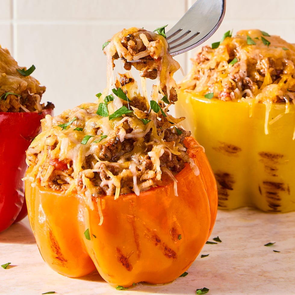 grilled bell peppers stuffed with meat and cheese
