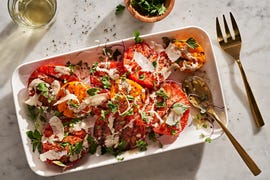 grilled tomatoes with tahini caesar