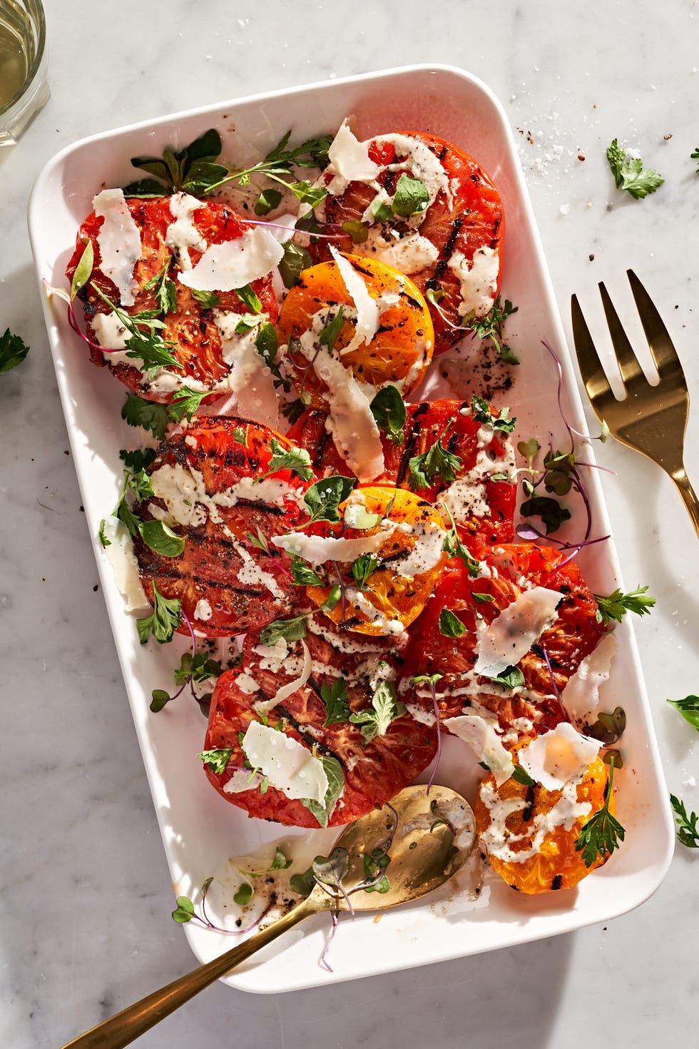 grilled tomatoes with tahini caesar