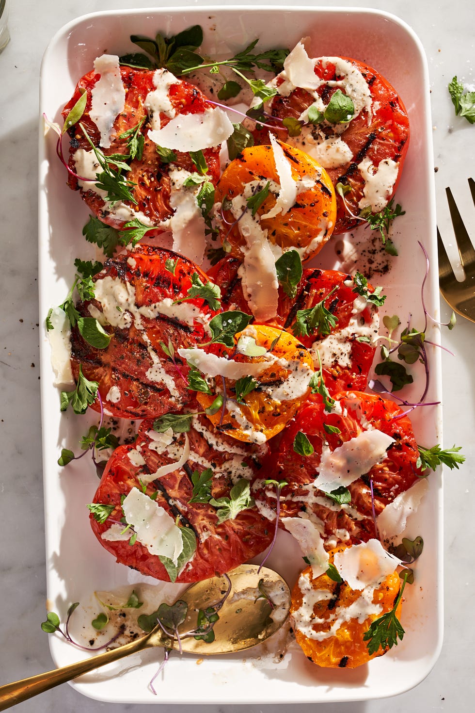 grilled tomatoes with tahini caesar