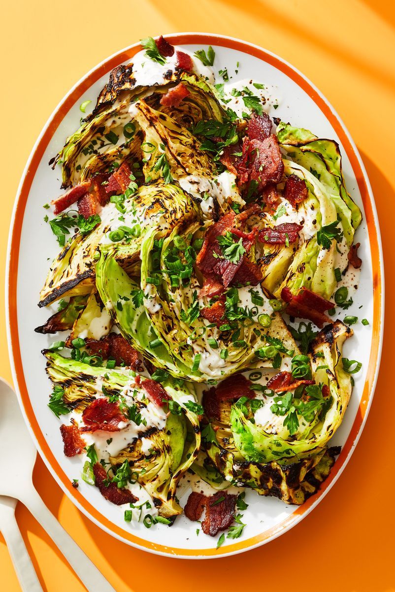 grilled cabbage wedges with creamy caraway dressing