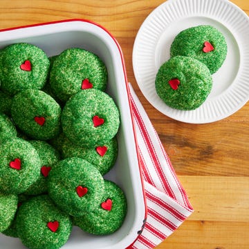 a plate of grinch cookies