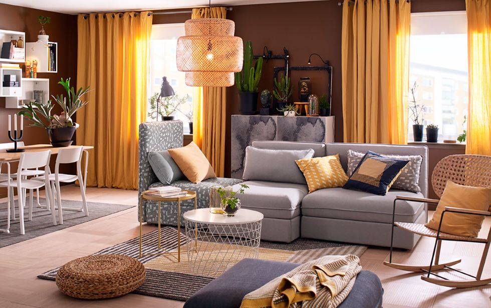 Living room, Furniture, Room, Interior design, Coffee table, Couch, Property, Table, Yellow, studio couch, 