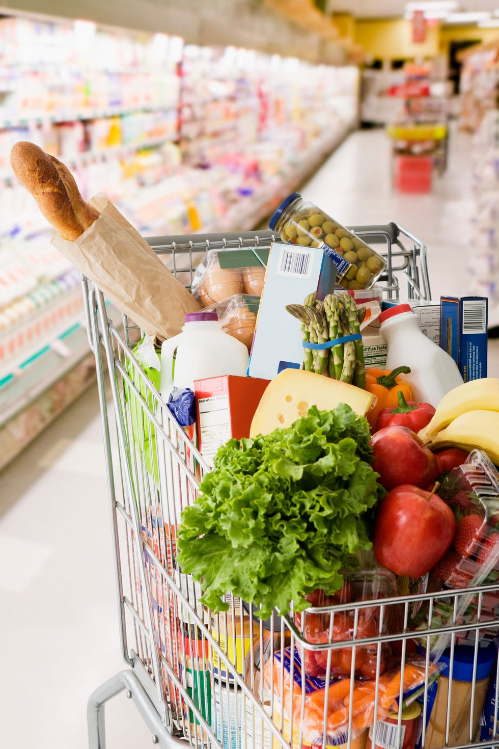 grocery cart full of groceries