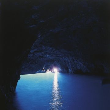 Sea cave, Blue, Water, Cave, Light, Sky, Formation, Sea, Darkness, Coastal and oceanic landforms, 