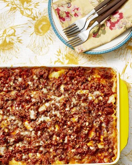 best lasagna ever in yellow baking pan
