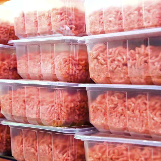 Ground Beef in plastic containers
