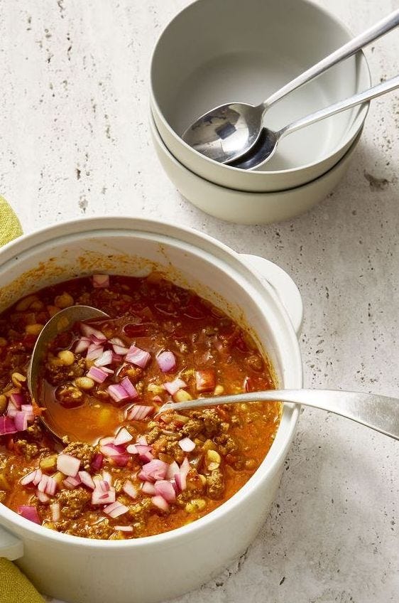 ground beef chili in a pot