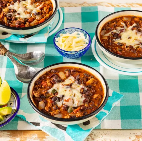 black bean chili with melted cheese