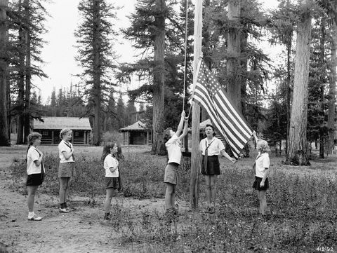 Camp Fire Girls Raising Flag