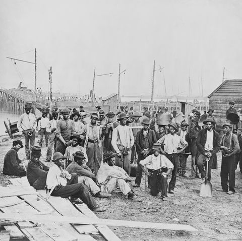 group of freed slaves along harbor