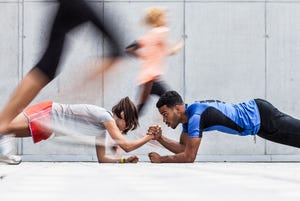 group of friends working out together