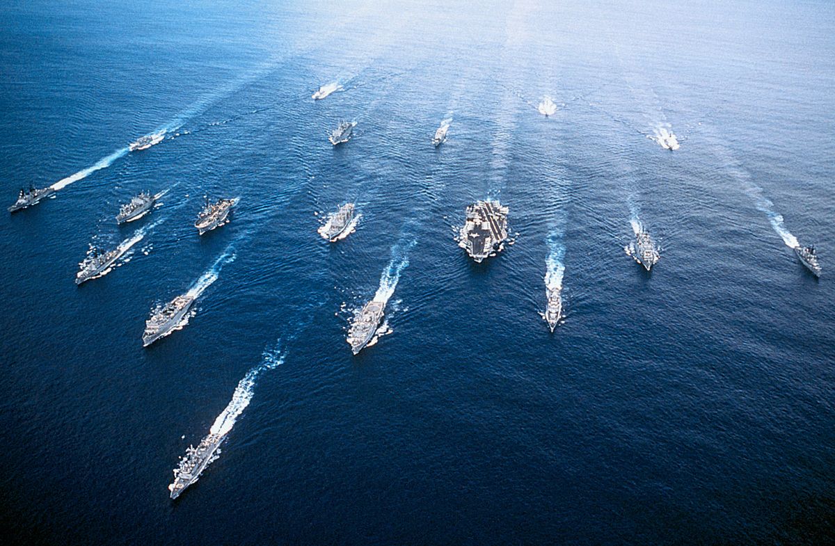 group of ships in persian gulf, including uss john f kennedy cv 67 aircraft carrier