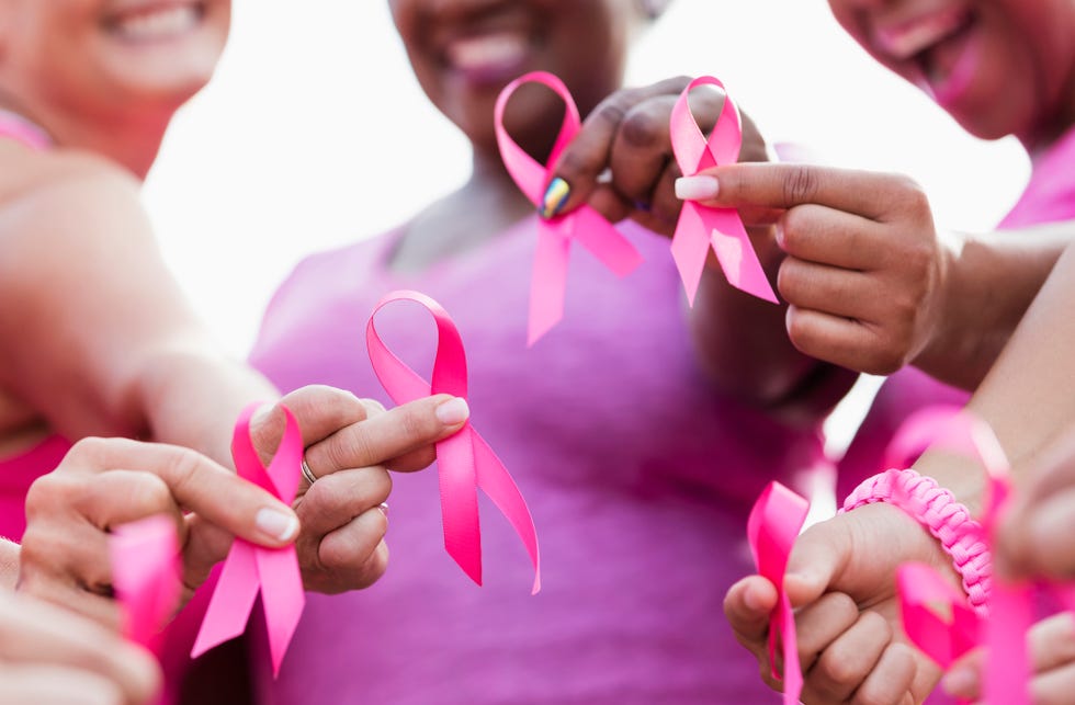 breast cancer awareness group of women in pink