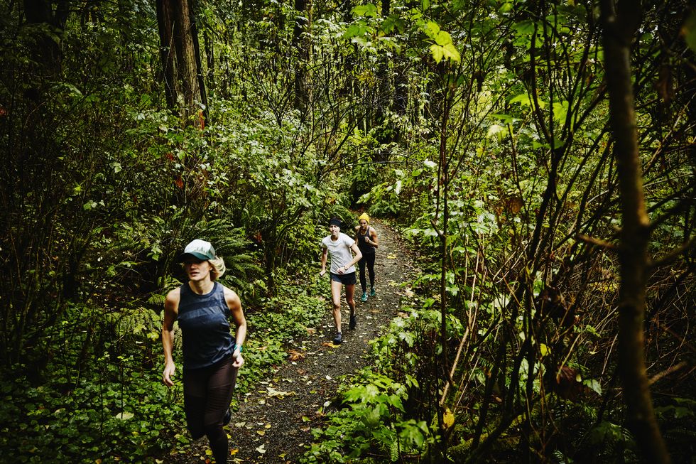 mujeres corriendo despacio por el bosque