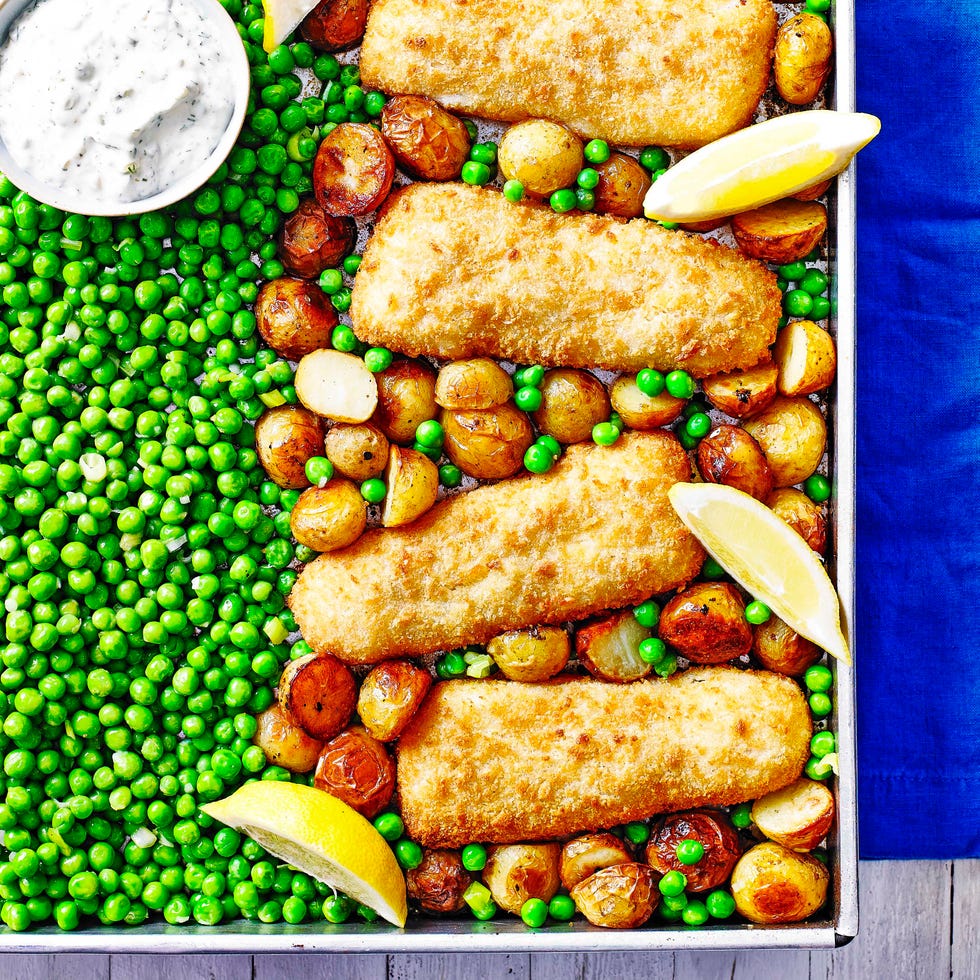 grownup fish finger traybake