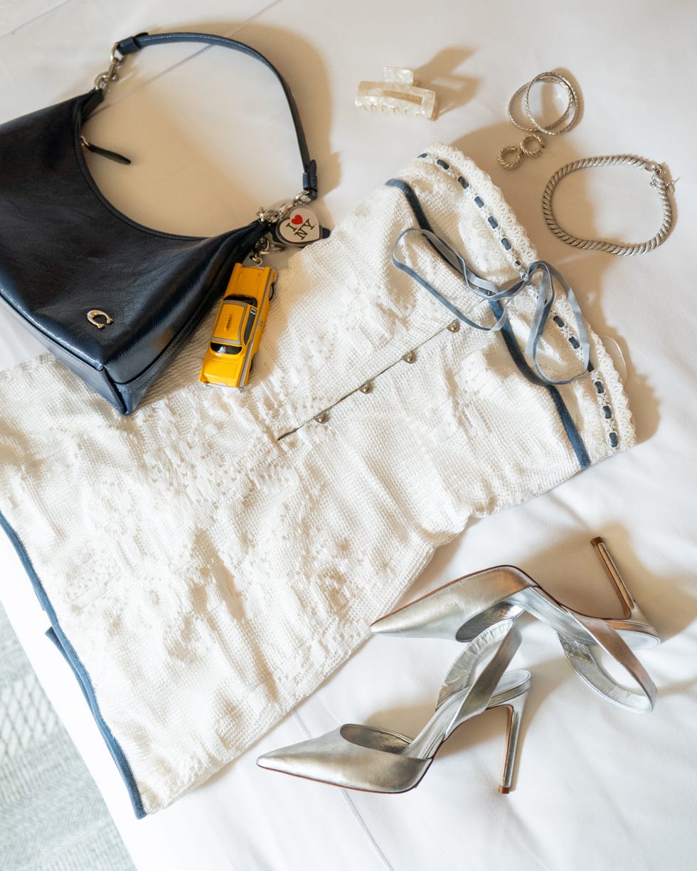 flat lay with dress and shoes