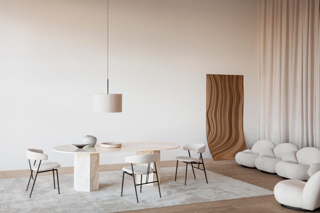 violin chair and epic elliptical table by gamfratesi for gubi