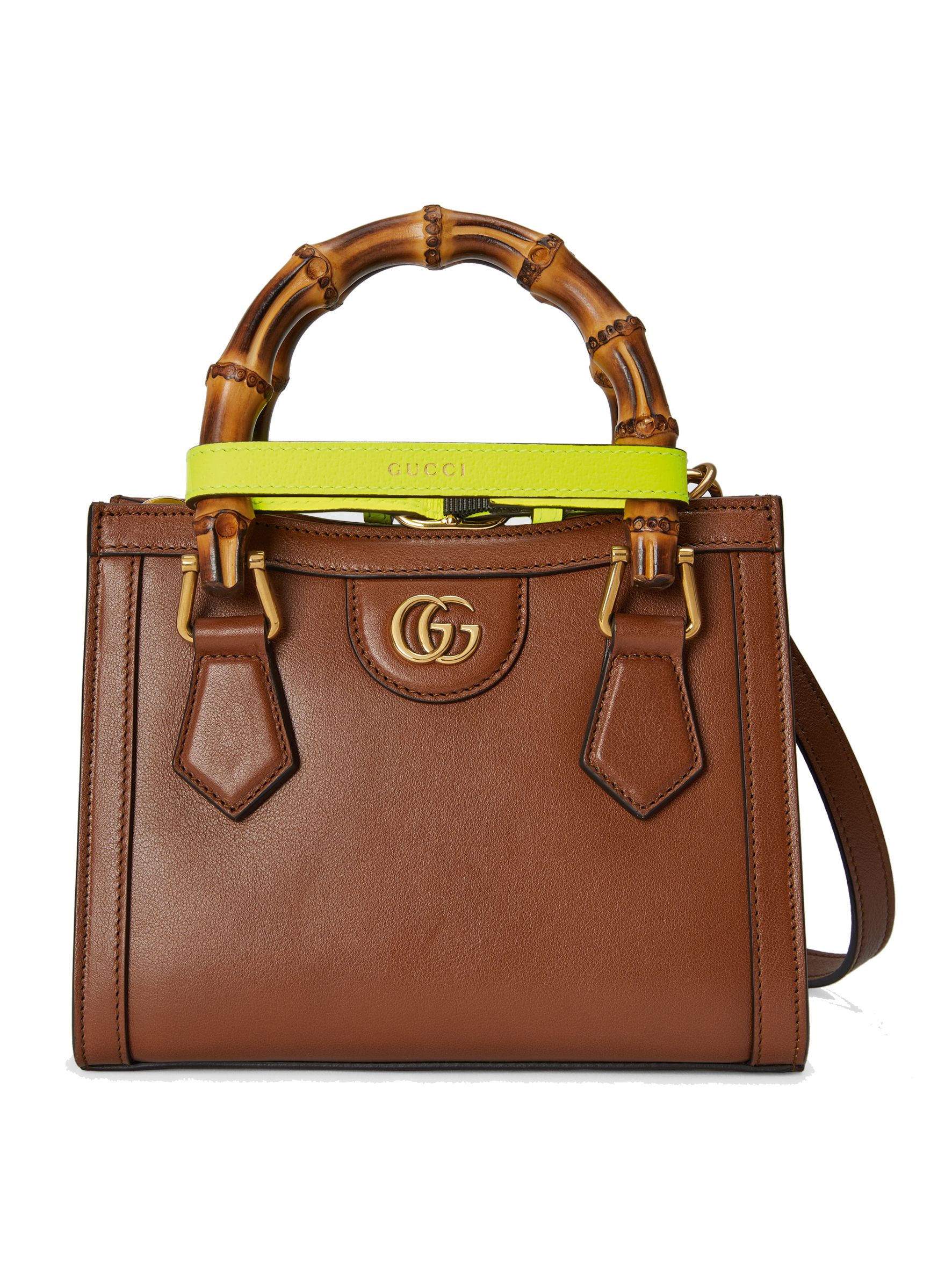 GUCCI バンブー ハンドル レザー ベルト ネオンピンク ダイアナ グッチ】アイコニックなバンブーハンドル トートバッグにネオン