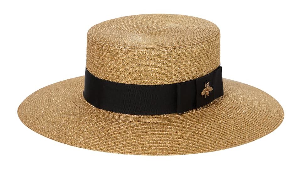 gucci embellished lamé straw effect hat