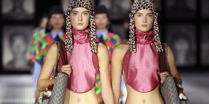 milan, italy   september 23 models walk the runway of the gucci twinsburg show during milan fashion week springsummer 2023 on september 23, 2022 in milan, italy photo by daniele venturelligetty images for gucci