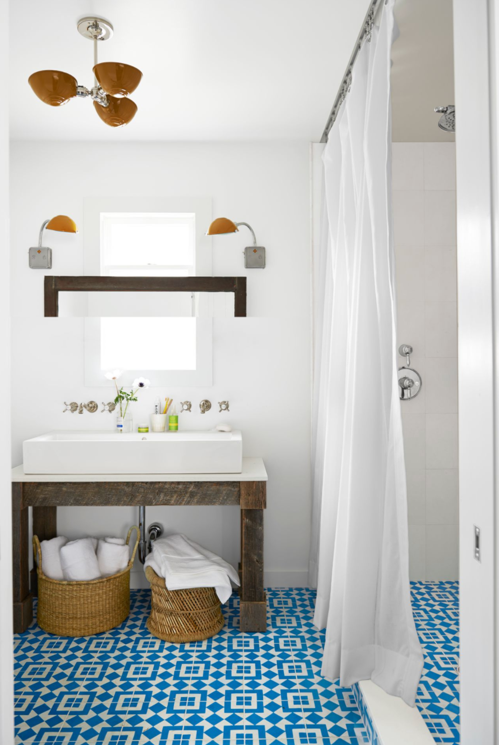 guest bathroom ideas bold flooring