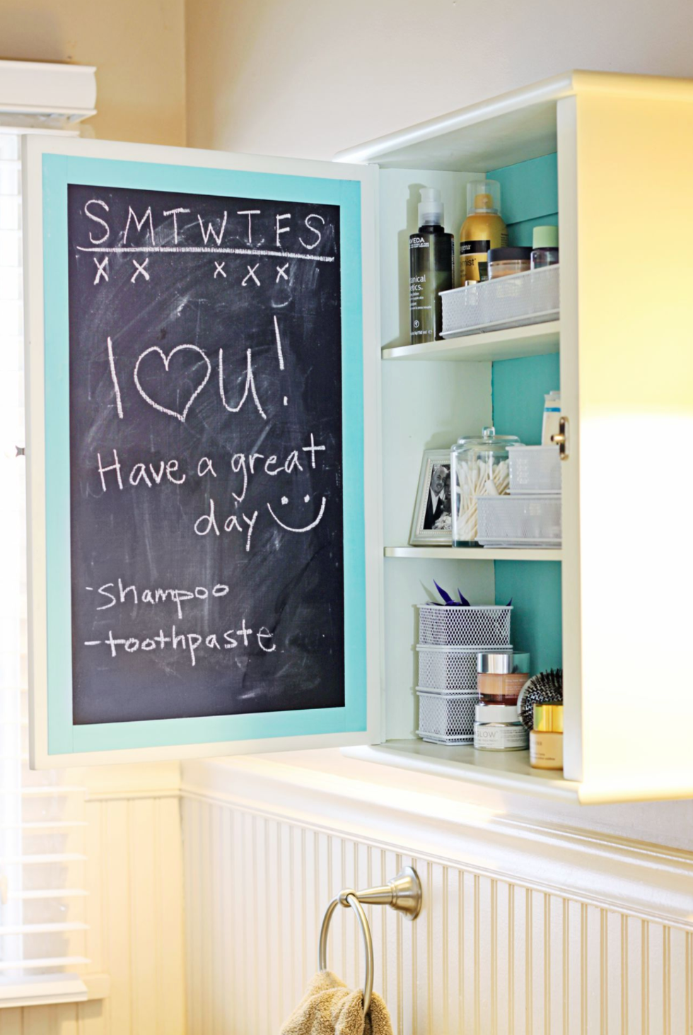guest bathroom ideas chalkboard medicine cabinet
