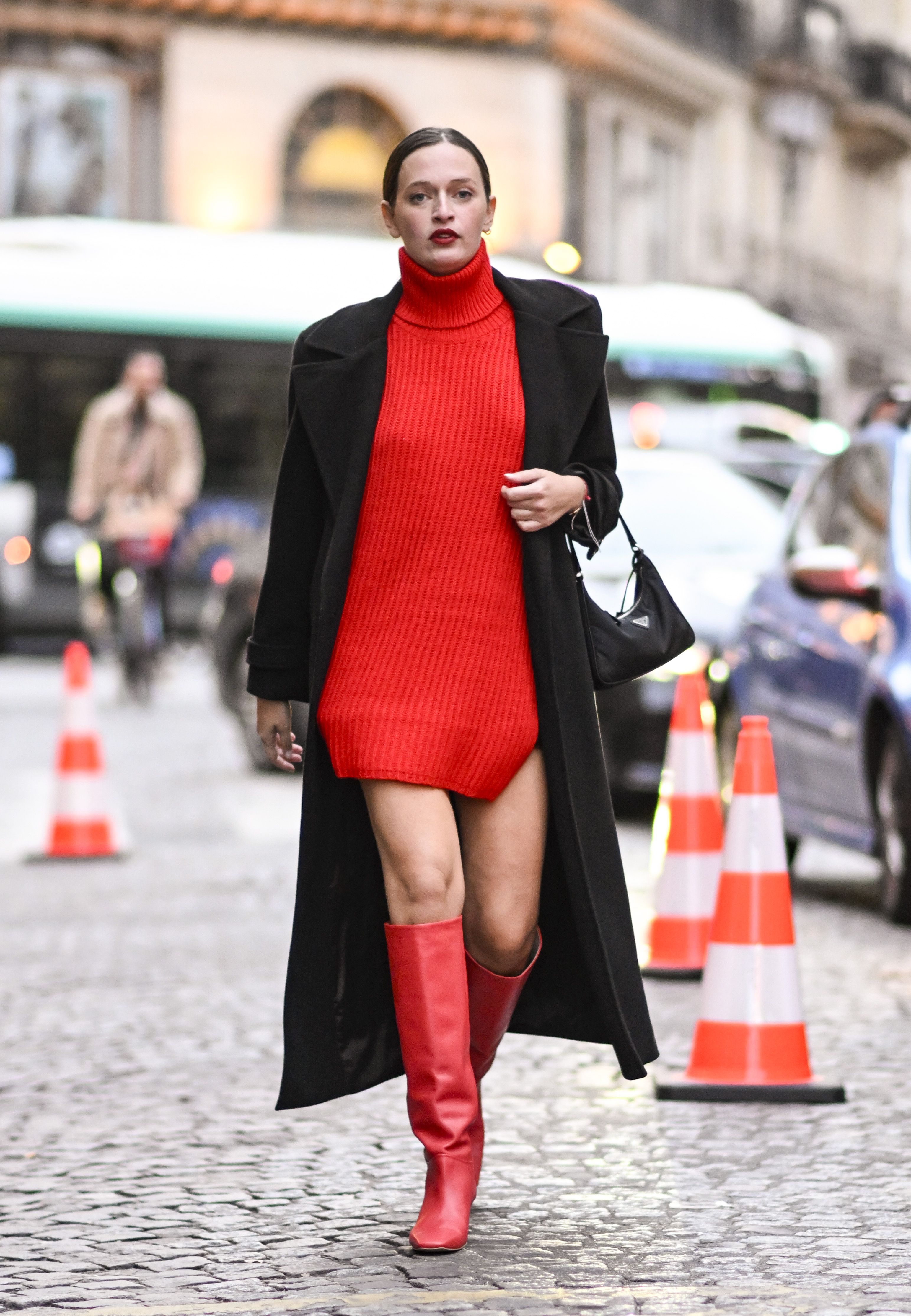 Red boots with black dress online