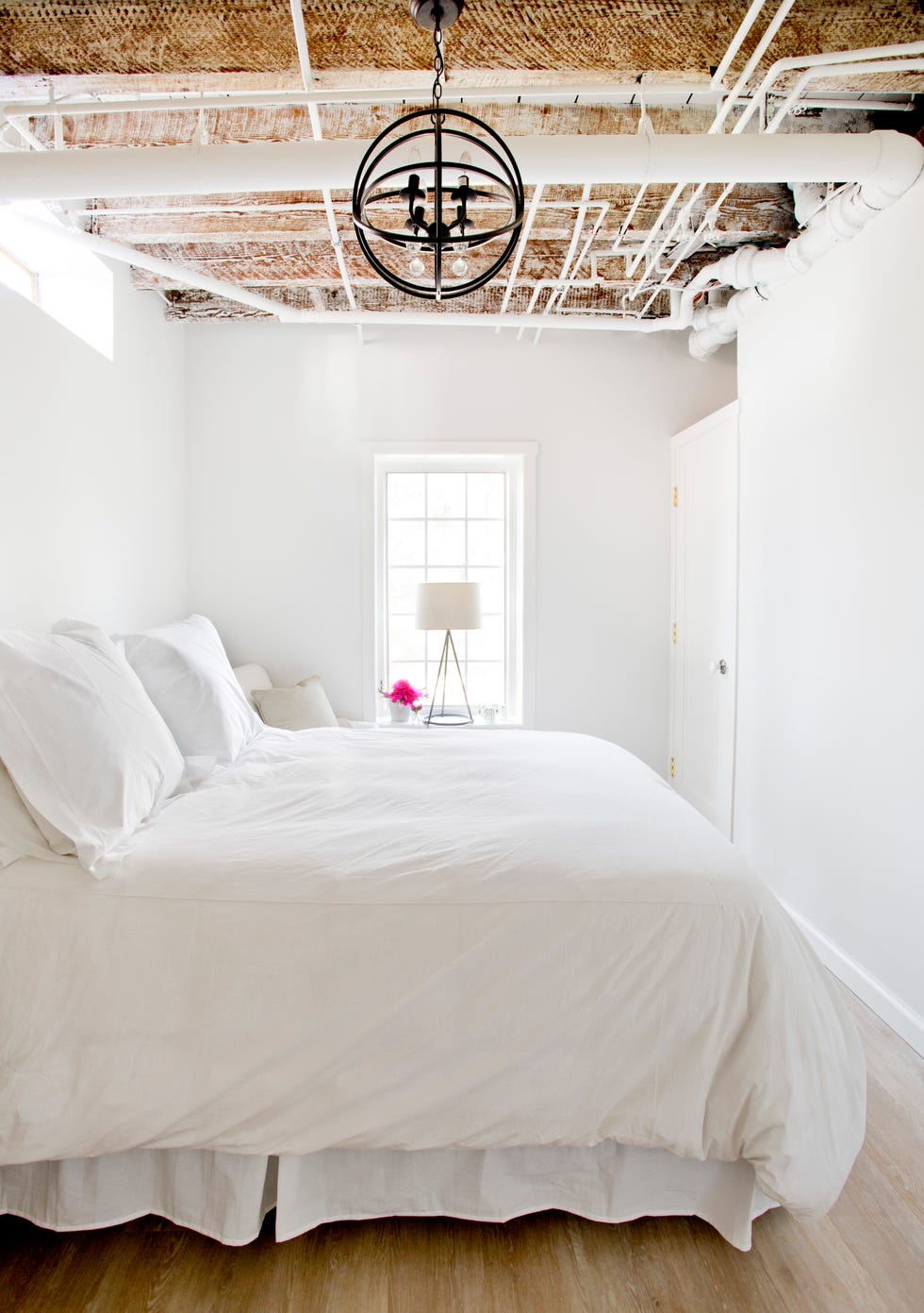 all white basement bedroom