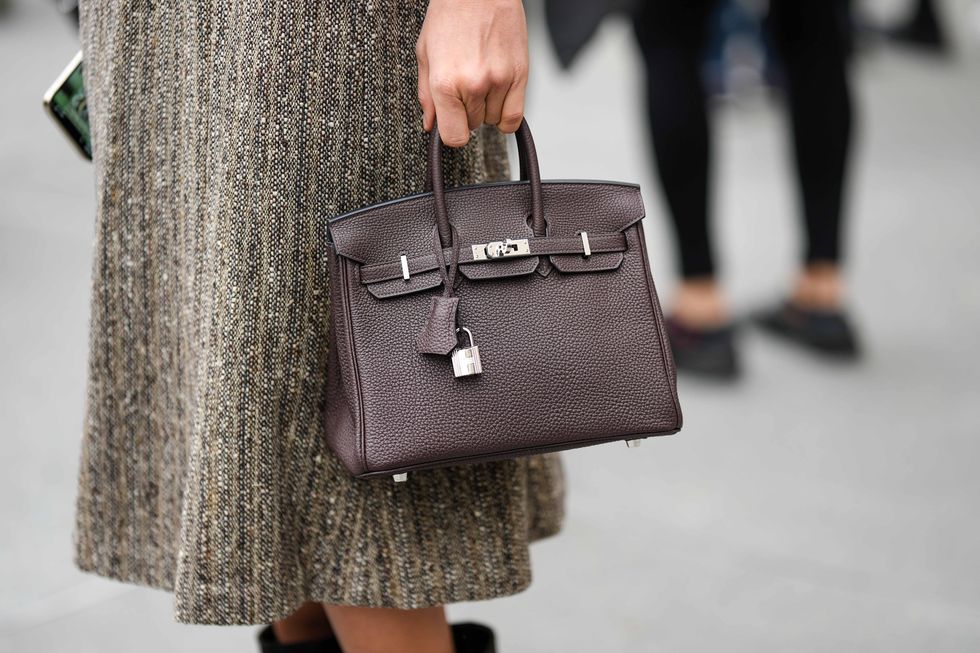 Jane Birkin designed namesake luxury bag on an airplane sick bag